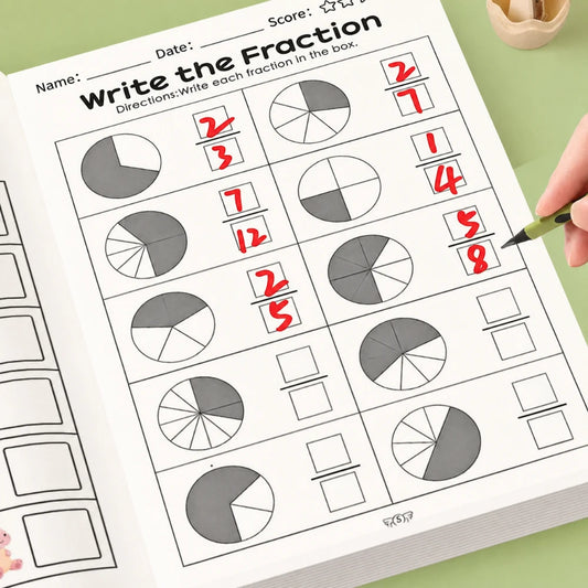 Basic Fraction Workbook 32 Pages Kids Math Activity Book Identify Peaceful Pleasures Health and Wellness