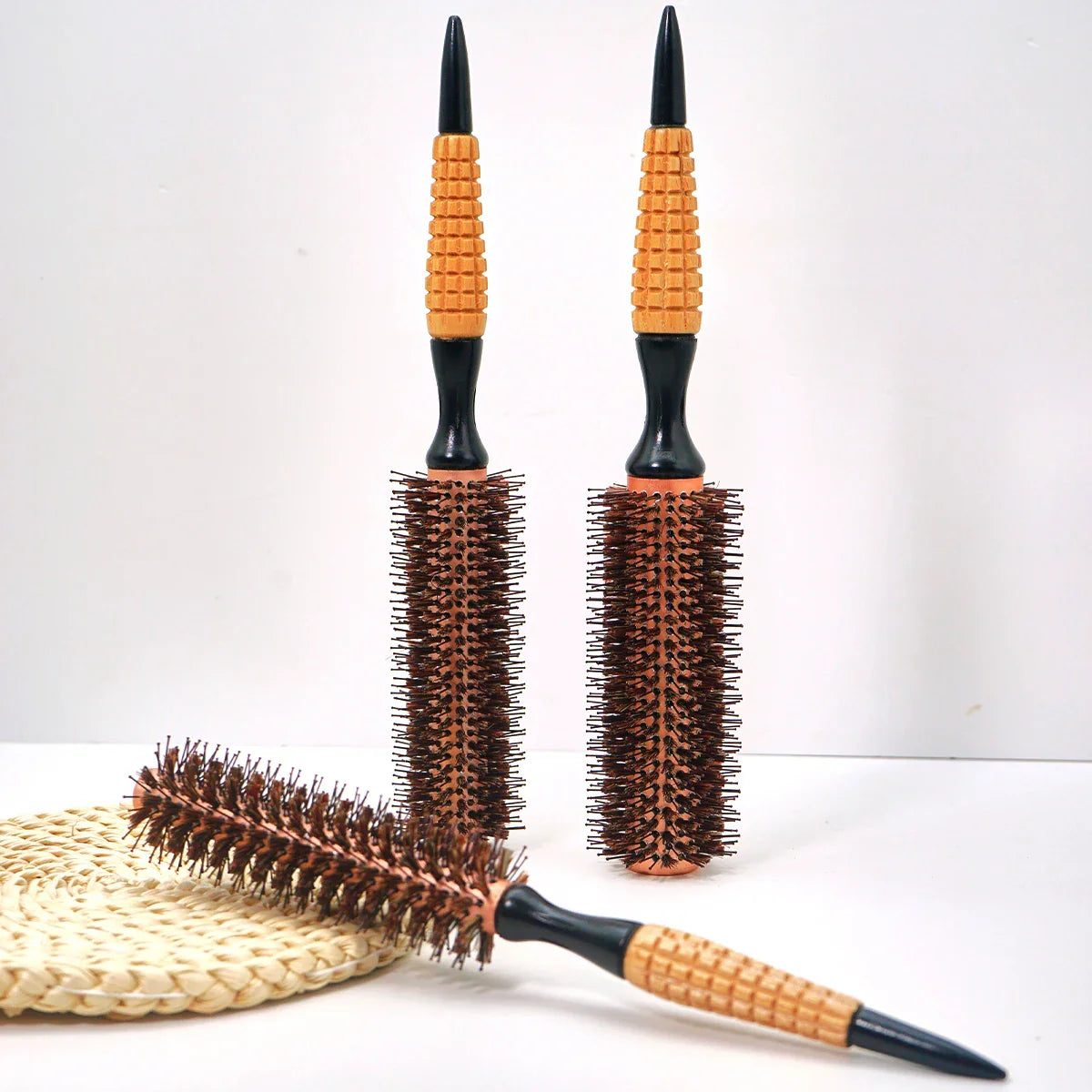 Boar Bristle Round Brush – Wood Handle Anti-Static Hair Comb