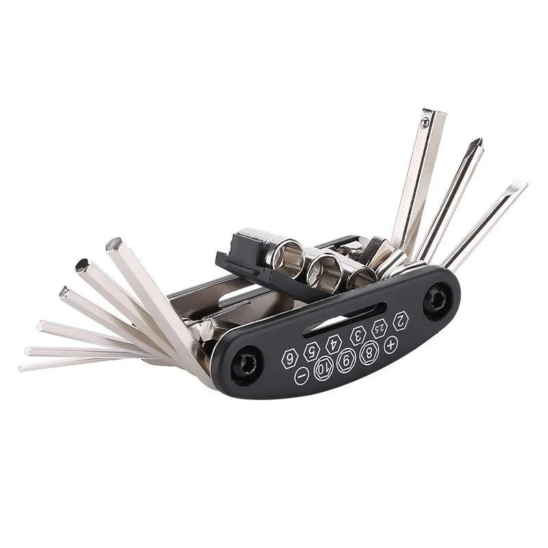 Bicycle Repair Tool Kits Chain Breaker Crank Puller hexagonal wrench spoke wrench bracket disc bike Removal Repair tool Peaceful Pleasures Health and Wellness 16 in1 tool