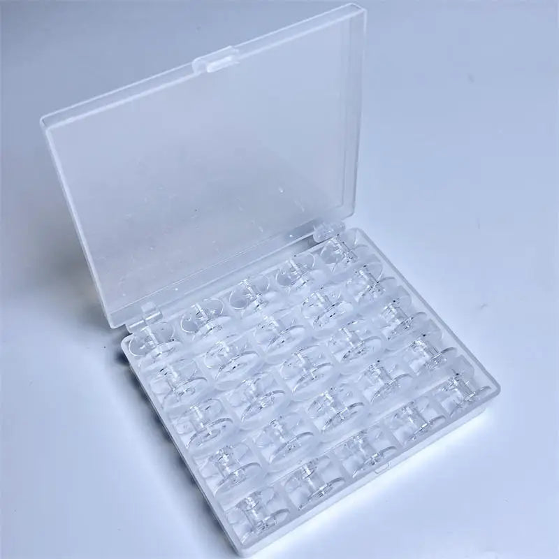25Grids Transparent Plastic Bobbin Storage Box Sewing Thread Bobbin Case with Colorful Plastic Bobbins for Home Sewing Machines Peaceful Pleasures Health and Wellness with clear bobbins