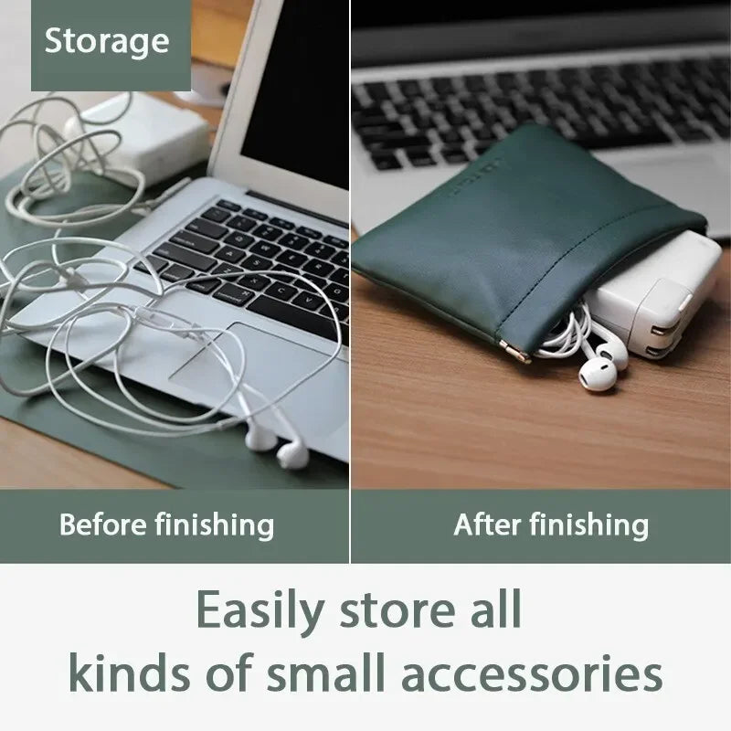 Fashion PU Leather Storage Bag Automatic Closure Waterproof Purse Portable Earphone Charging Line Cosmetic Lipstick Jewelry Bag Peaceful Pleasures Health and Wellness