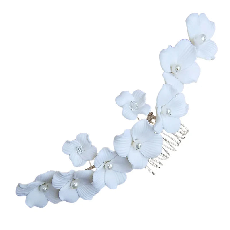 Handmade Soft Ceramic Hair Combs Messy Bun Maker with Pearls Decor for Valentine's Day Christmas Headwear Peaceful Pleasures Health and Wellness 1