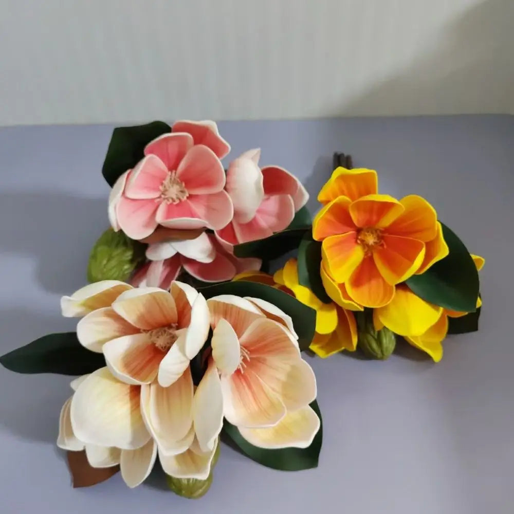Lifelike EVA Artificial Magnolia Flowers 4 Heads | Real Touch