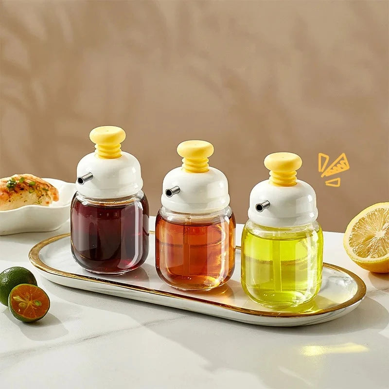 Mini Quantitative Oil Control Bottle Glass Seasoning Storage Kitchen Press Type Oil Vinegar Bottle Seasoning Portioning Bottle Peaceful Pleasures Health and Wellness