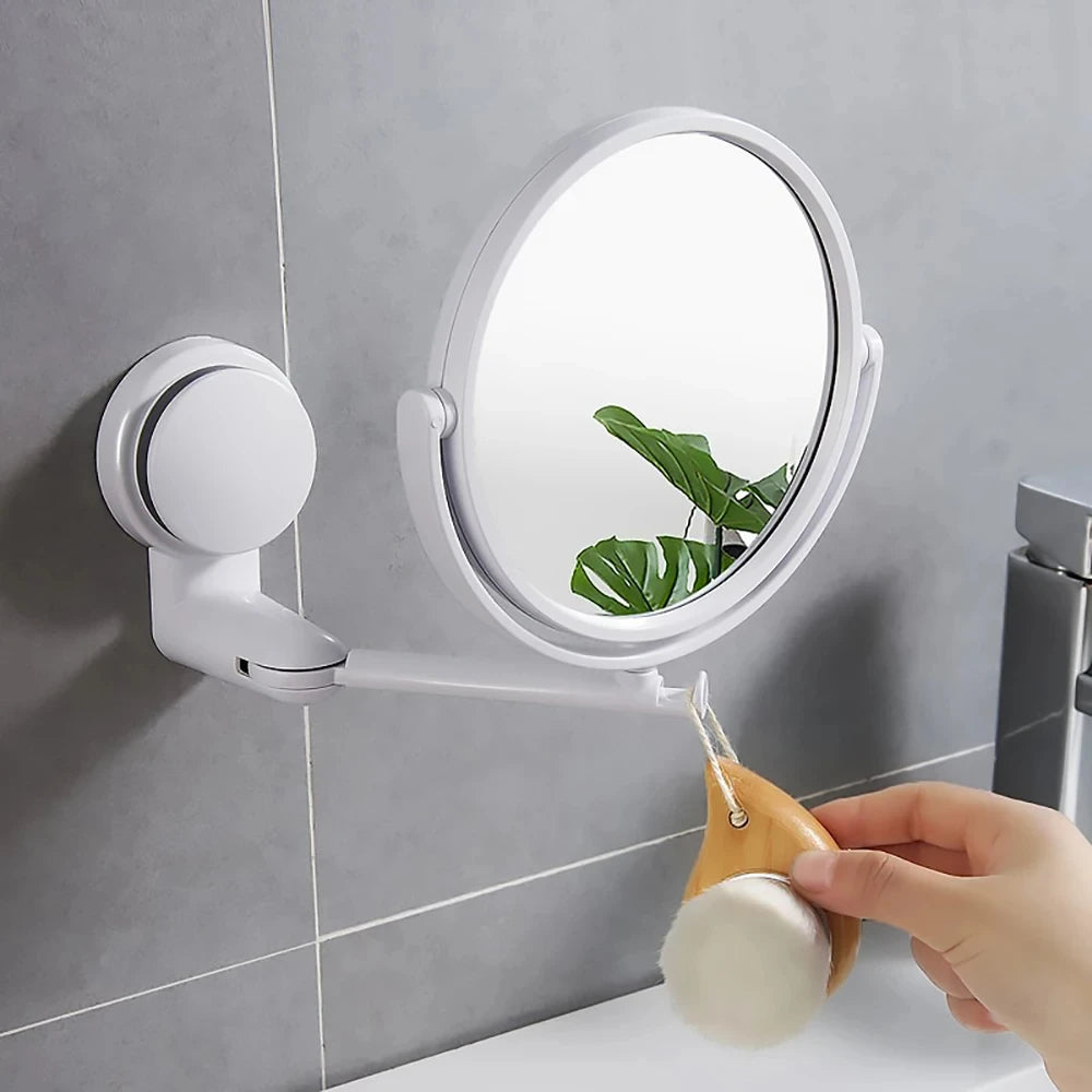Double-Sided Folding Arm Suction Bathroom Makeup Mirror 6"