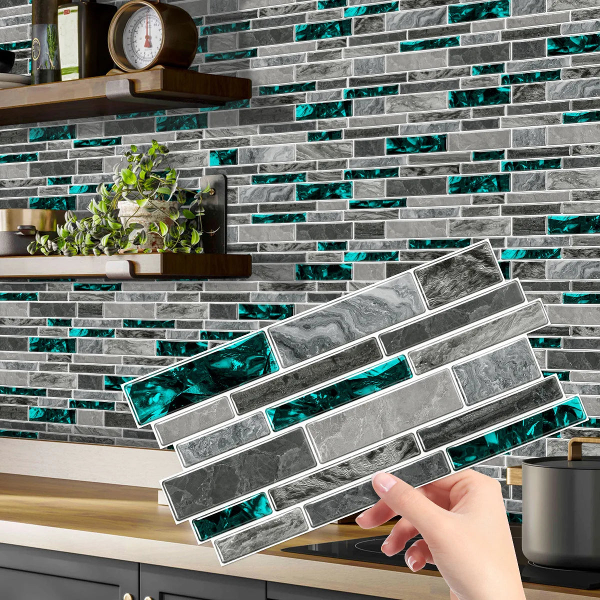 Crystal Film Marble Tile Wall Sticker, Waterproof and Oil-resistant Kitchen Bathroom Wall Decal, Self-adhesive Home Decor Peaceful Pleasures Health and Wellness XY-HTP-07 12x24.6cmx12pcs