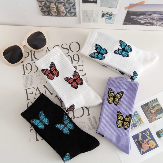 New Lolita Butterfly Socks Women Streetwear Harajuku Crew Women Cotton Sock white black Fashion Kawaii Hip Hop Cow JK Socks Cool Peaceful Pleasures Health and Wellness