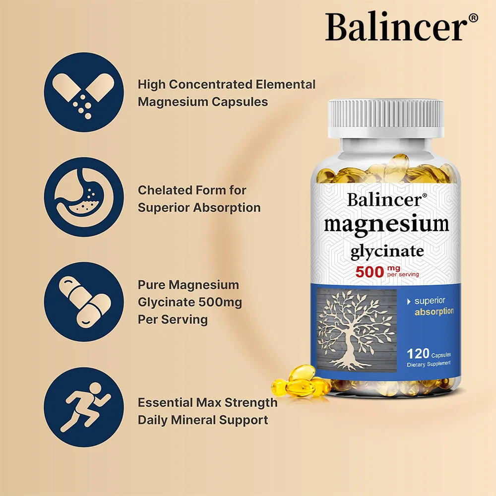 Magnesium Glycinate Capsules 500mg - Supports Muscle, Joint and Heart Health, Promotes Deep Sleep Peaceful Pleasures Health and Wellness