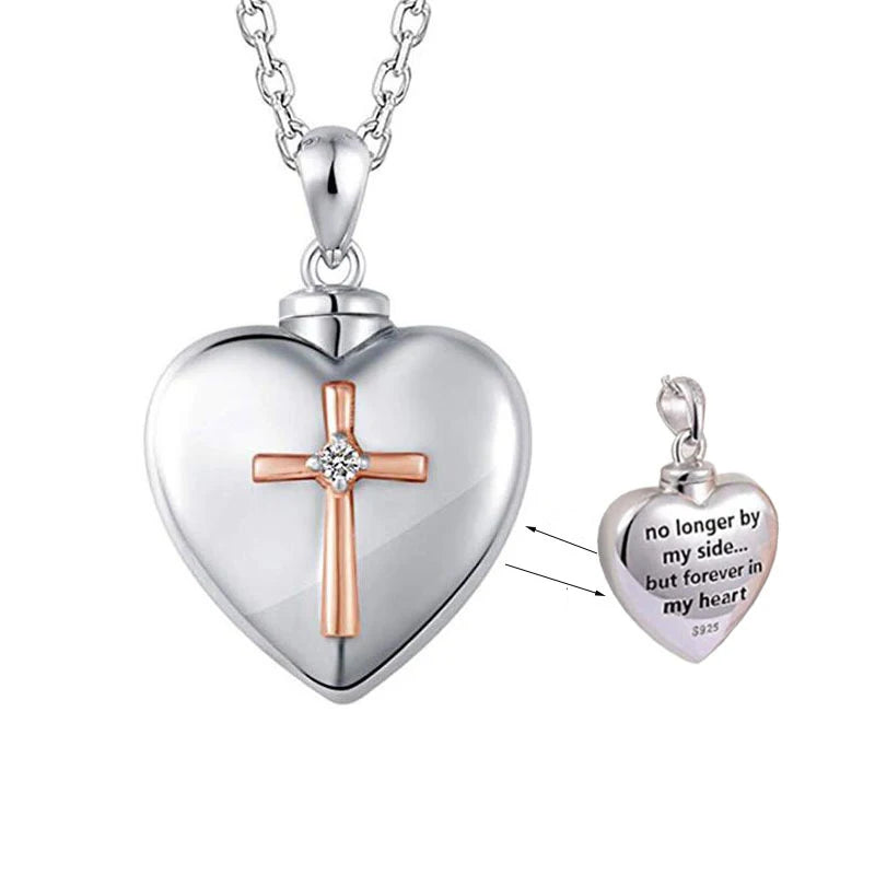 Cross Heart Cremation Urn Necklace | Ash Keepsake Pendant