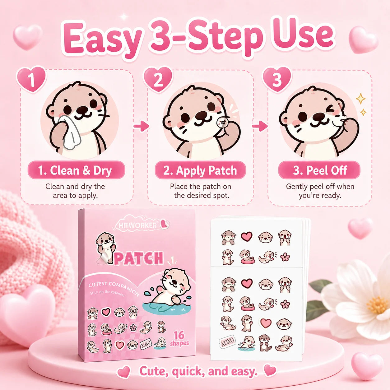 Cute Otter Hydrocolloid Pimple Patches | Blemish Stickers 32/160pc