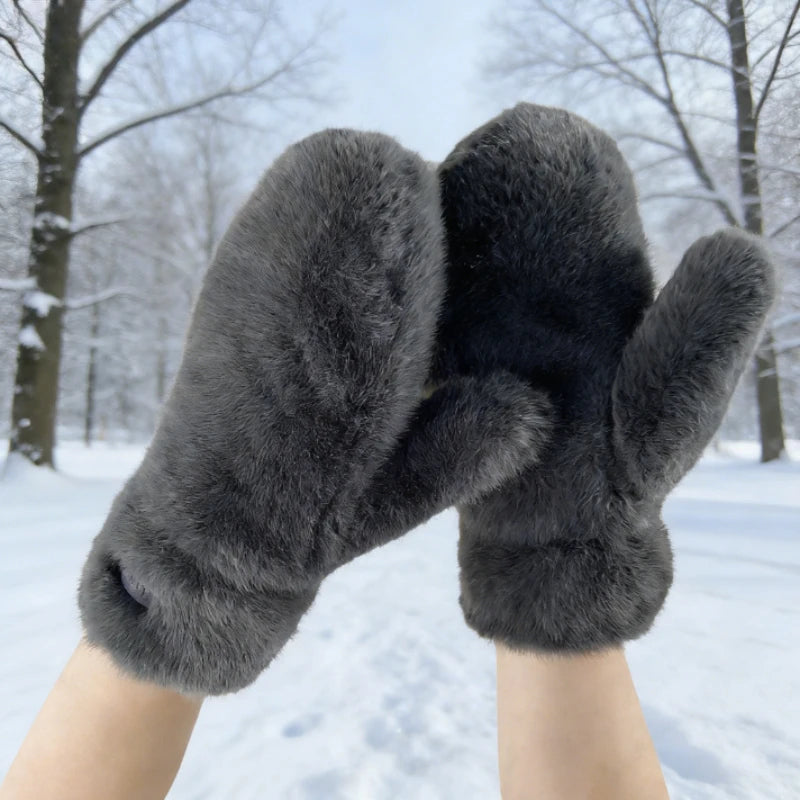 Winter New Arrival Simple Solid Color Thick Plush Warm Gloves Student Fashionable Cute Mittens Windproof Cold Proof Hand Warmers Peaceful Pleasures Health and Wellness