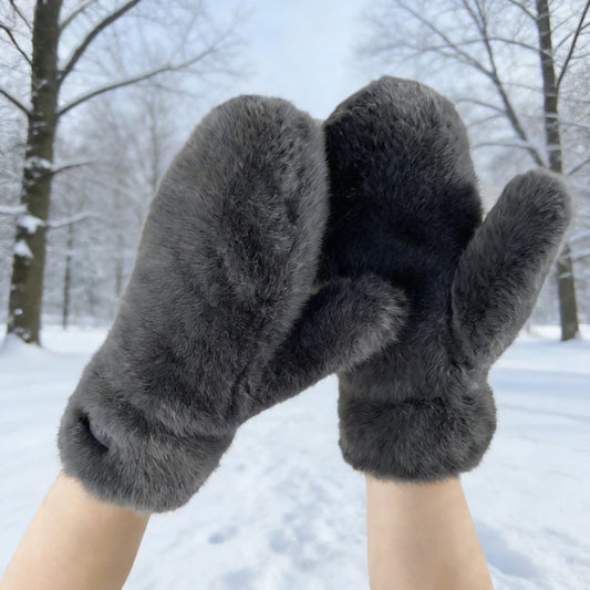 Winter New Arrival Simple Solid Color Thick Plush Warm Gloves Student Fashionable Cute Mittens Windproof Cold Proof Hand Warmers Peaceful Pleasures Health and Wellness