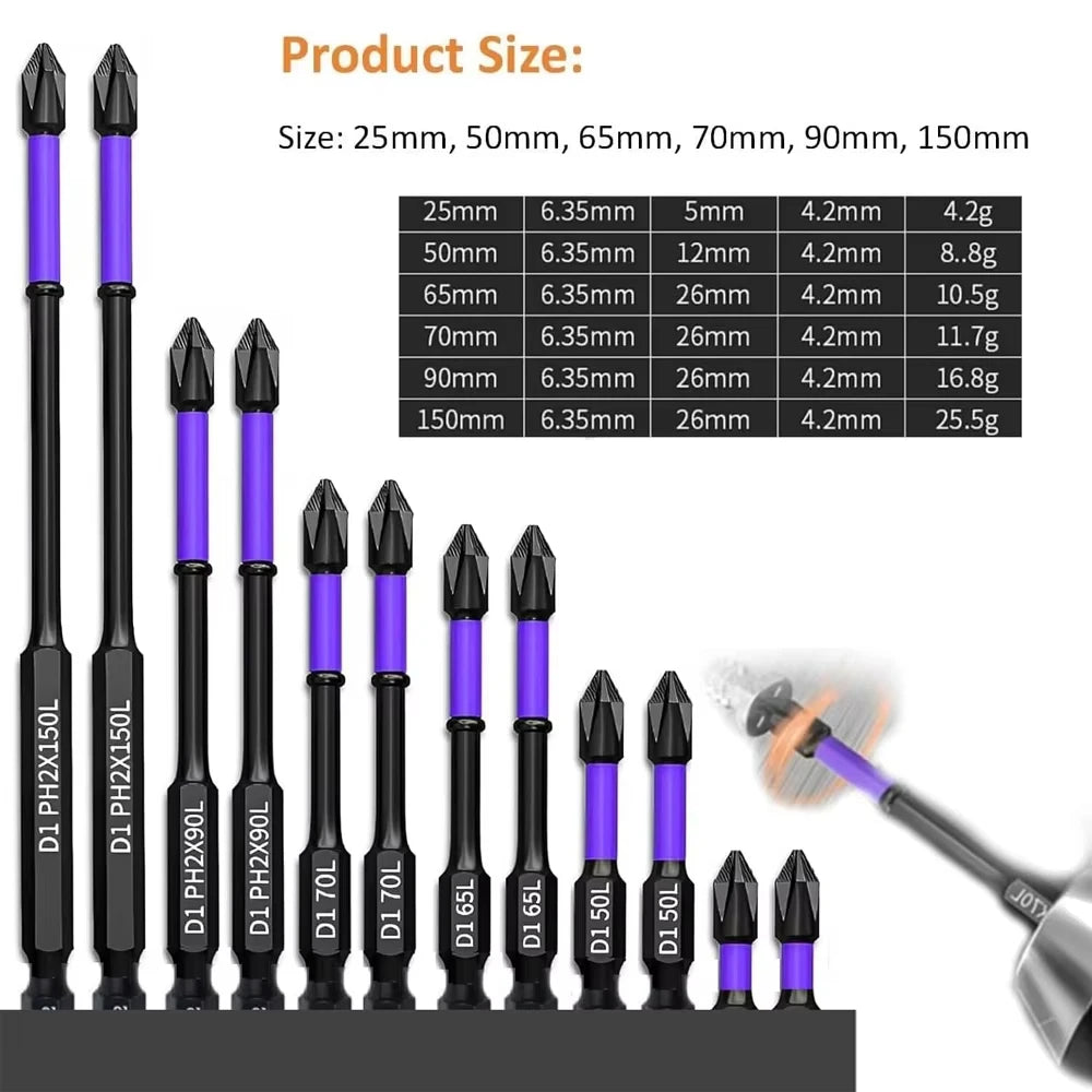6 Pcs Magnetic Screwdriver Bits Non-slip Shockproof Phillips Impact Bits Hex Shank Alloy Steel Bits Suitable for Power Tools Peaceful Pleasures Health and Wellness