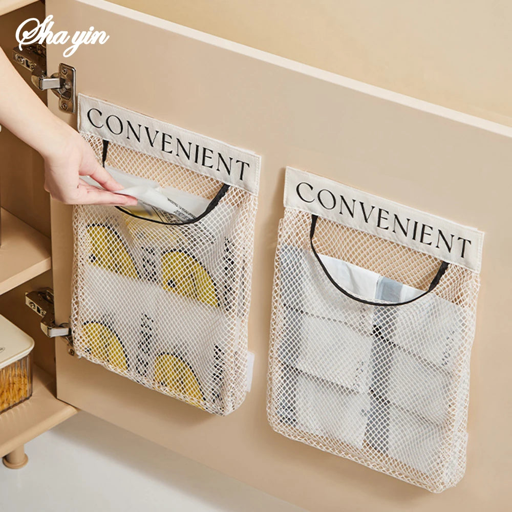 1-3PCS Wall-Mounted Large-Capacity Hanging Mesh Storage Bag Kitchen Garbage Bag Organizer Net Kitchen Storage Tool Peaceful Pleasures Health and Wellness