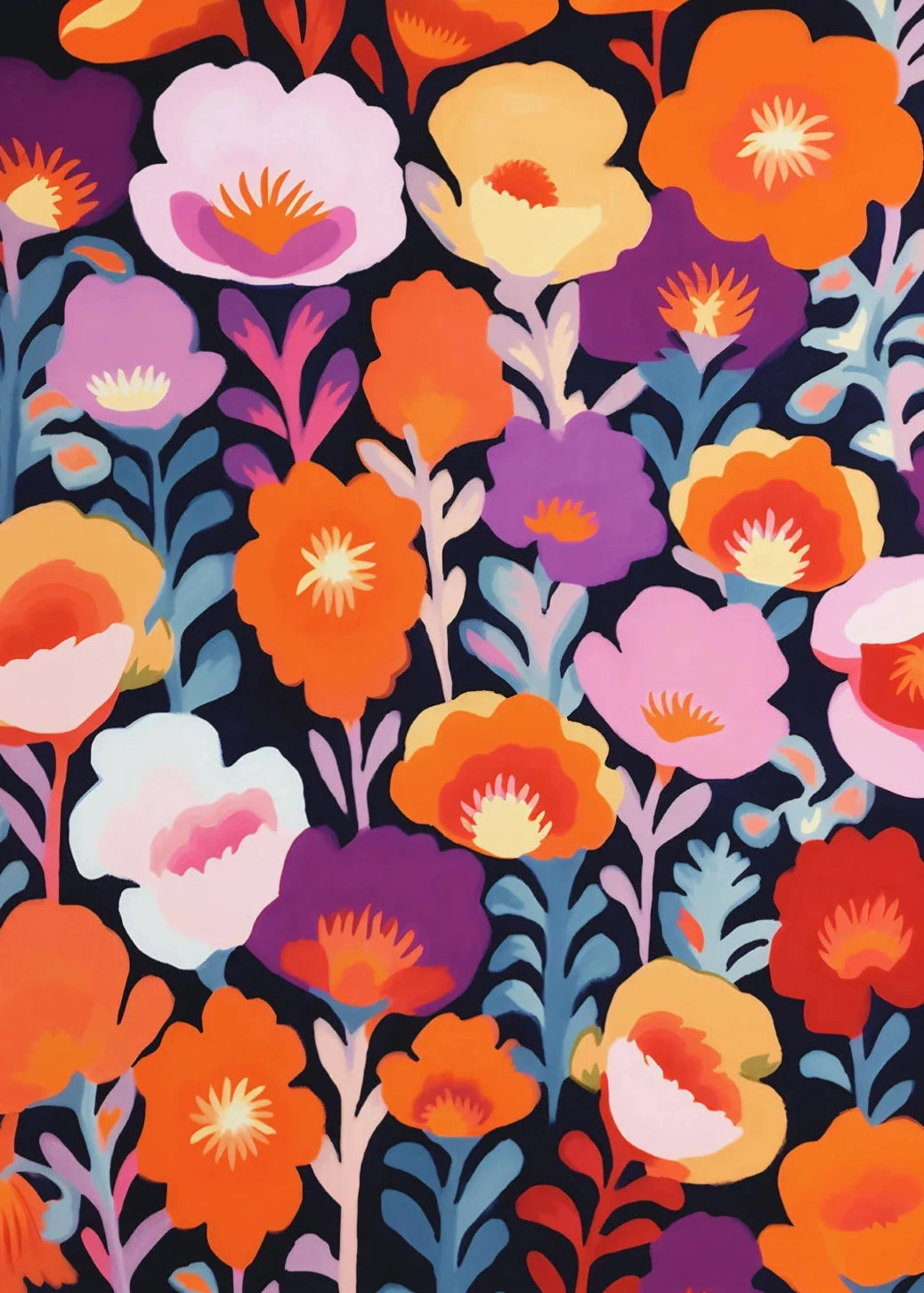 Gouache Wildflower Botanical Canvas Wall Art | Spring Floral Print