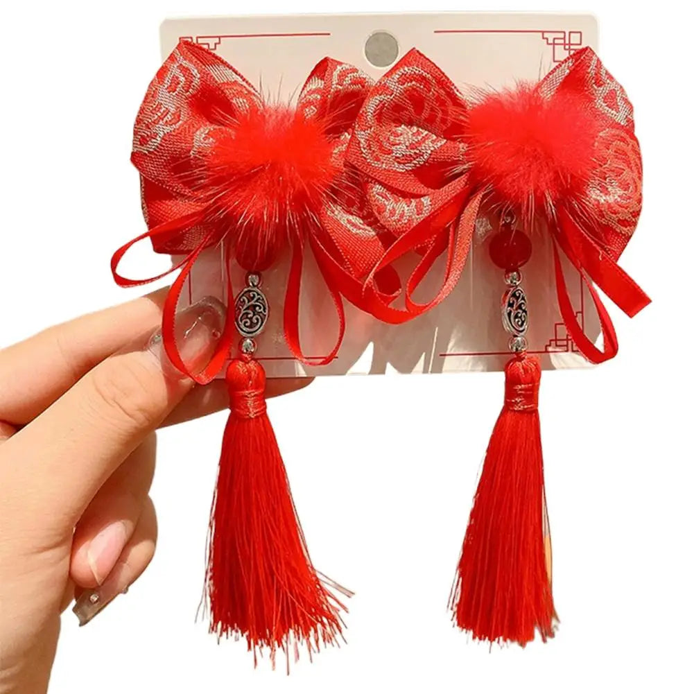 Festival Charming Hair Clips New Year Children Girls Chinese Style Red Ribbon Bow Hair Pin Festival Jewelry Hair Accessories Peaceful Pleasures Health and Wellness style6