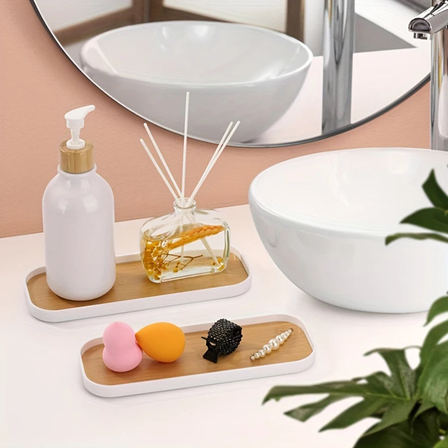 Marble-Pattern Bathroom Vanity Tray – Rectangle Counter Tray for Soap, Perfume & Jewelry (1-2 Pcs)