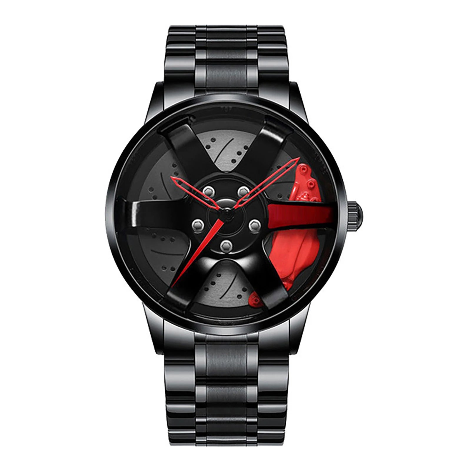 Business Luxury Quartz Watch Car Sport Rim Automatic Movement Round Dial Clock Watches Machinery Men Sport Watch Peaceful Pleasures Health and Wellness A Red Steel Strip