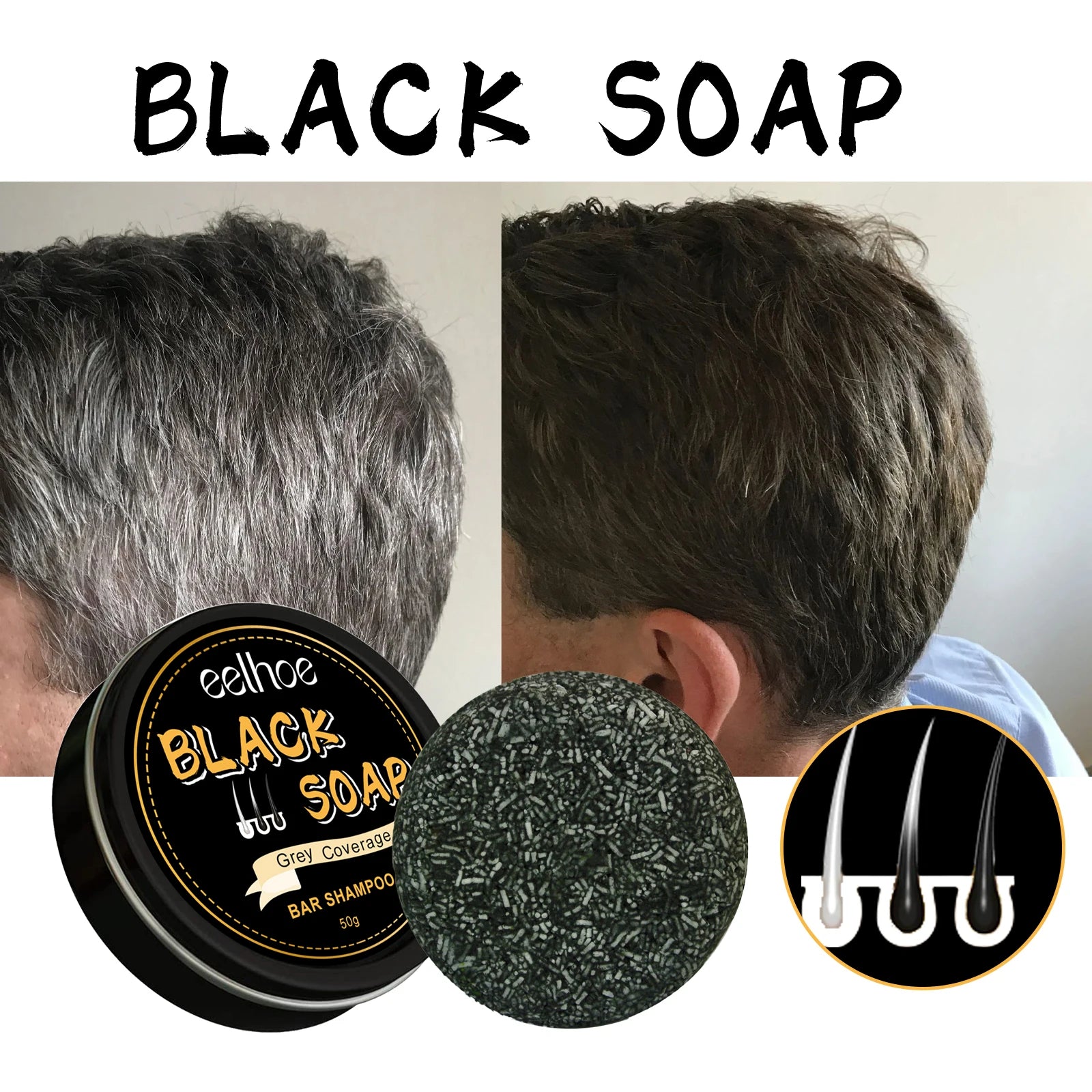 White to Black Hair Soap Effectively Remove White Hair Repair Damaged Hair Follicle Restore Natural Color Anti Gray Hair Shampoo Peaceful Pleasures Health and Wellness