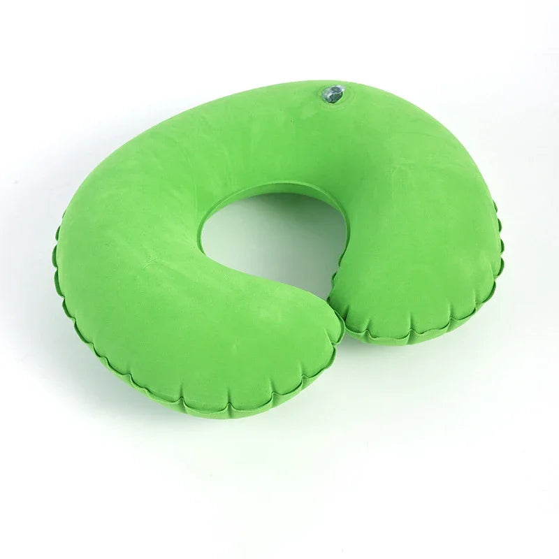 1pc Inflatable C-shaped Pillow Travel Neck Pillow Portable Round Pillow Cushion Peaceful Pleasures Health and Wellness Green