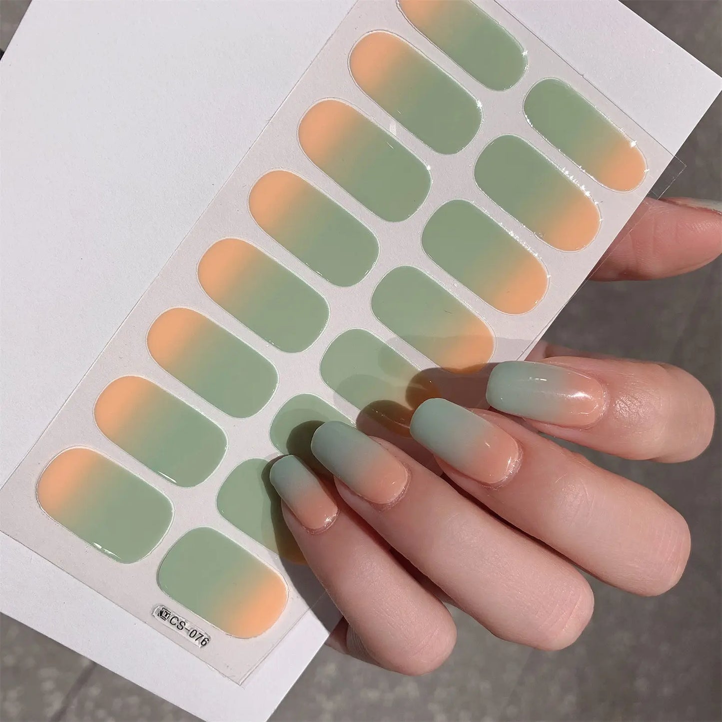 1 Sheet Semi Cured Wrap Gradient Nail Sticker Multi Color Solid Gel Full Cover Slider No Need UV Lamp Cured Fast Gel Nail Decal Peaceful Pleasures Health and Wellness Cs76