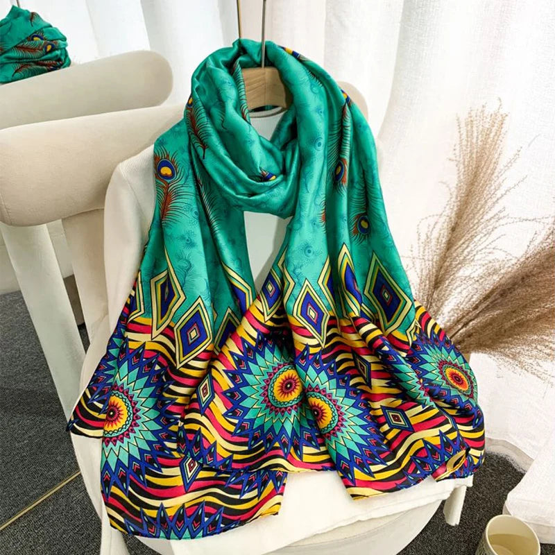 Spring Scarf Women's Luxury Design Scarf Silk Smooth Scarf Soft Muslim Headband Shawl Beach hijabs for woman Peaceful Pleasures Health and Wellness