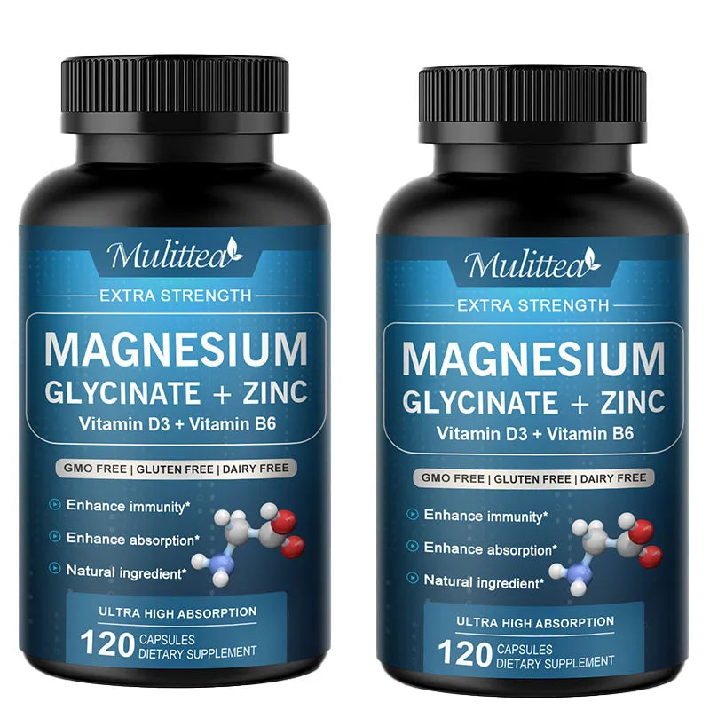 Magnesium Glycinate 500mg with Zinc, Vitamin D3 & B6 – Sleep, Bones & Heart | 120 Count Peaceful Pleasures Health and Wellness 120pcs 2bottles United States