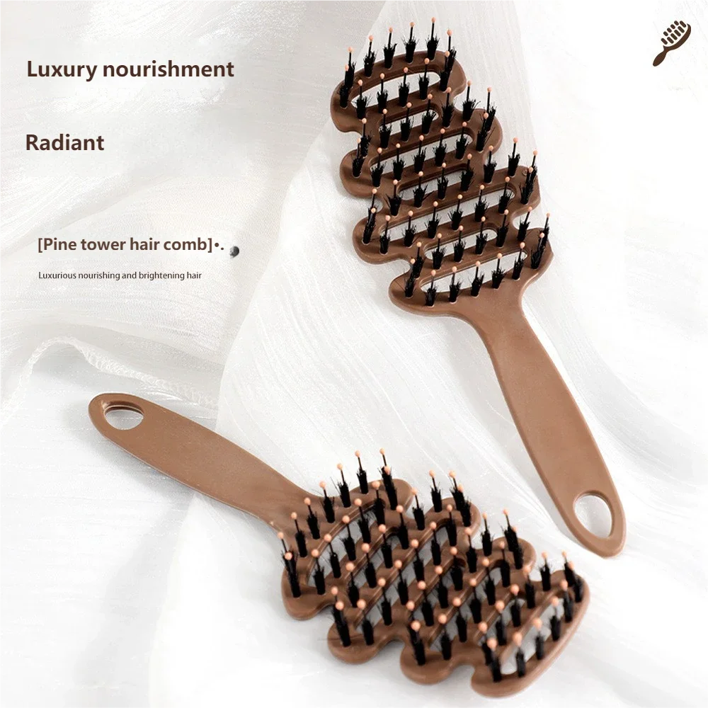 Natural Boar Bristle Hair Comb Hollow Scalp Massage Detangler Brush Anti-frizz Styling Hairbrush for Curly Hair Peaceful Pleasures Health and Wellness