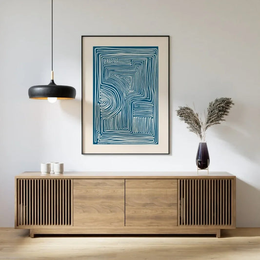 Minimalist Blue Line Art Canvas Print | Mid-Century Modern Wall Art Canvas Wall Art Print Peaceful Pleasures Health and Wellness