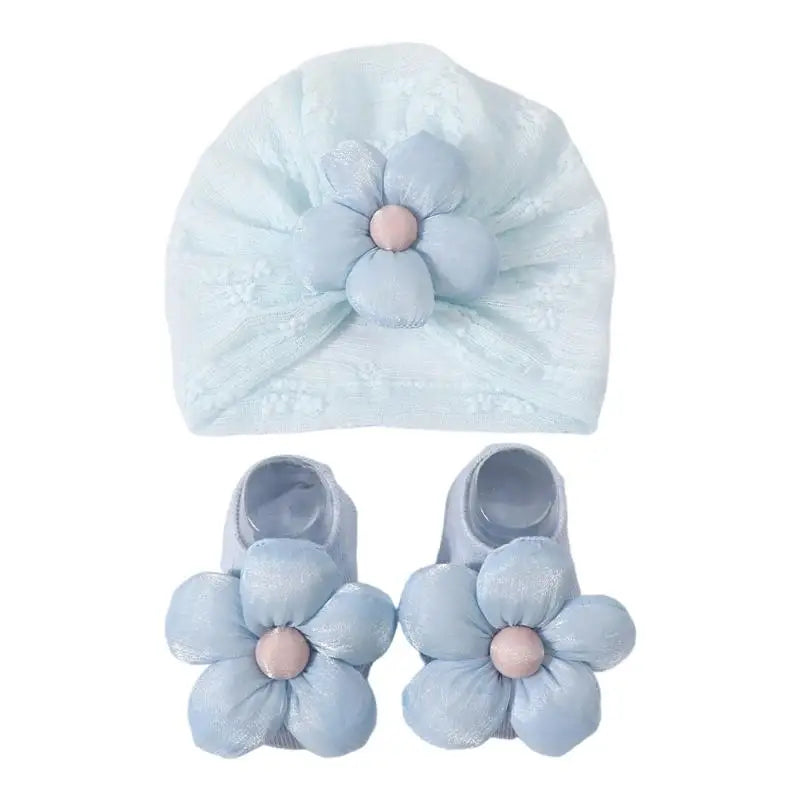 Newborn Baby Hat & Socks Set – Soft Knit Bonnet Girls 0-12M