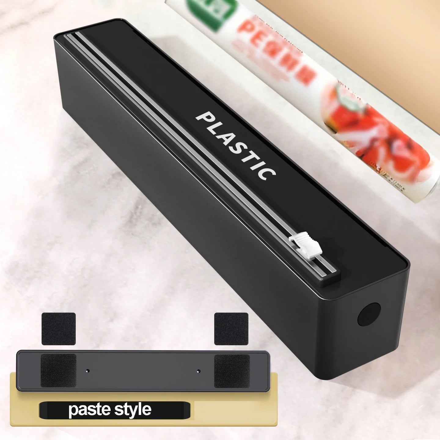 Household Cling Film Cutter with 1 Roll Wrap, Bidirectional Slide Magnetic Wall Mount Storage Box for Aluminum Foil Baking Paper Peaceful Pleasures Health and Wellness Paste style With cling film