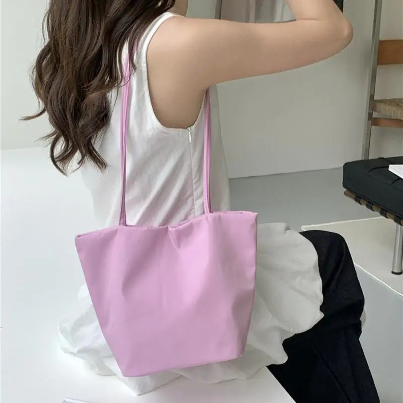 Women's Nylon Bucket Shoulder Bag – Lightweight Tote Handbag