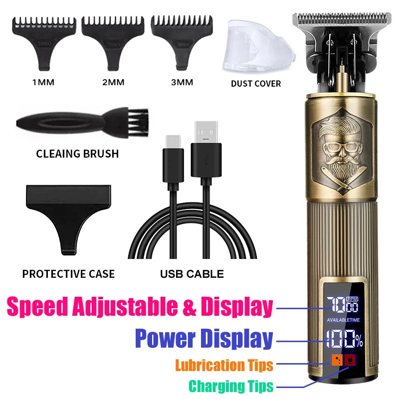 T9 Hair Trimmer or Men Barber Large Capacity Battery Power Display Hair Cutting Machine Fork Barber Men's Shaving Machine Peaceful Pleasures Health and Wellness 068-BeardMan