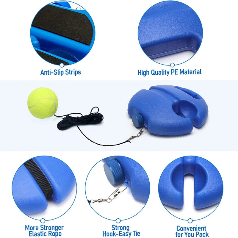 Tennis Training Aid Heavy Duty Base with Elastic Rope Self Practice Rebound Trainer Ball Partner Sparring Device Peaceful Pleasures Health and Wellness