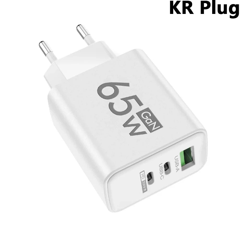 65W 3-Port GaN USB-C Charger PD3.0 QC3.0 | iPhone Samsung