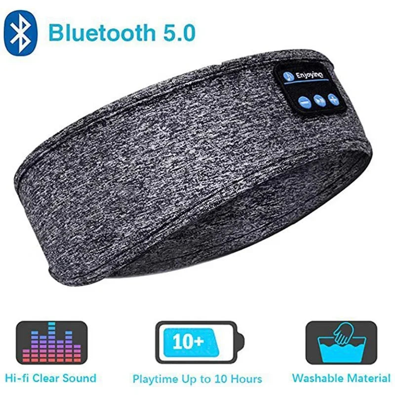 Removable Music Sleep Eye Mask Bluetooth Headband for Sports Yoga Running Wireless Headphones Elastic Gym Absorb Sweat Headband Peaceful Pleasures Health and Wellness grey