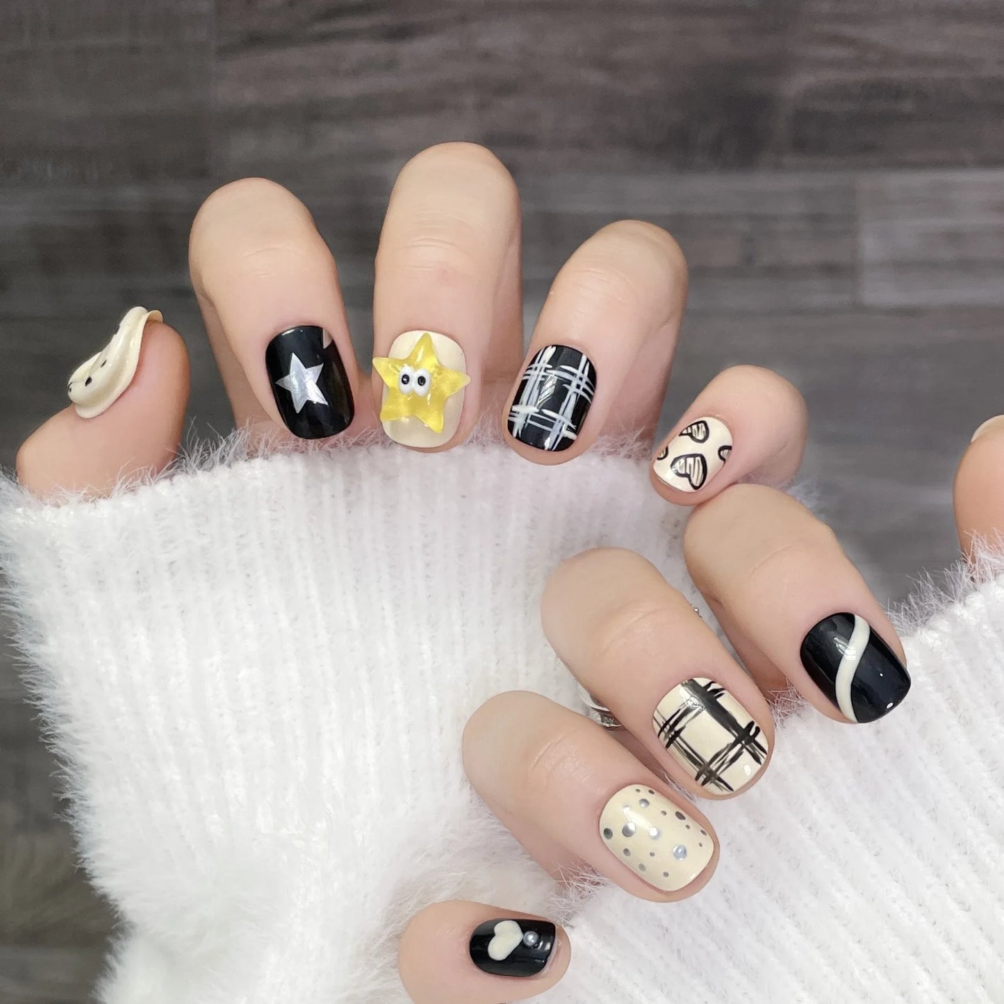 Handmade Press on Nails Cartoon Resin Star Cloud Decor False Nail Tips for Girls Wearable Sweet Short Fake Nail Patches 10pcs Peaceful Pleasures Health and Wellness