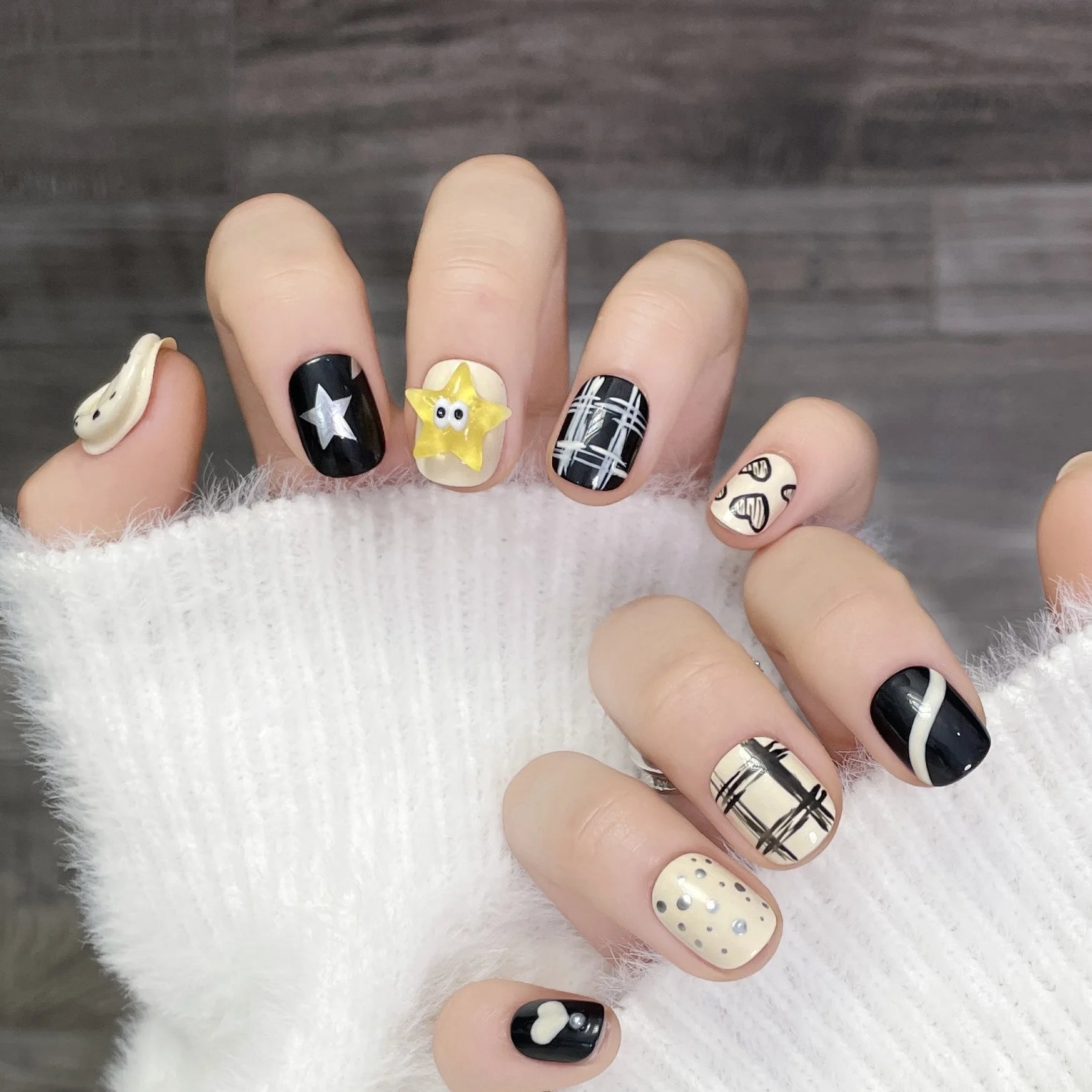 Handmade Press on Nails Cartoon Resin Star Cloud Decor False Nail Tips for Girls Wearable Sweet Short Fake Nail Patches 10pcs Peaceful Pleasures Health and Wellness