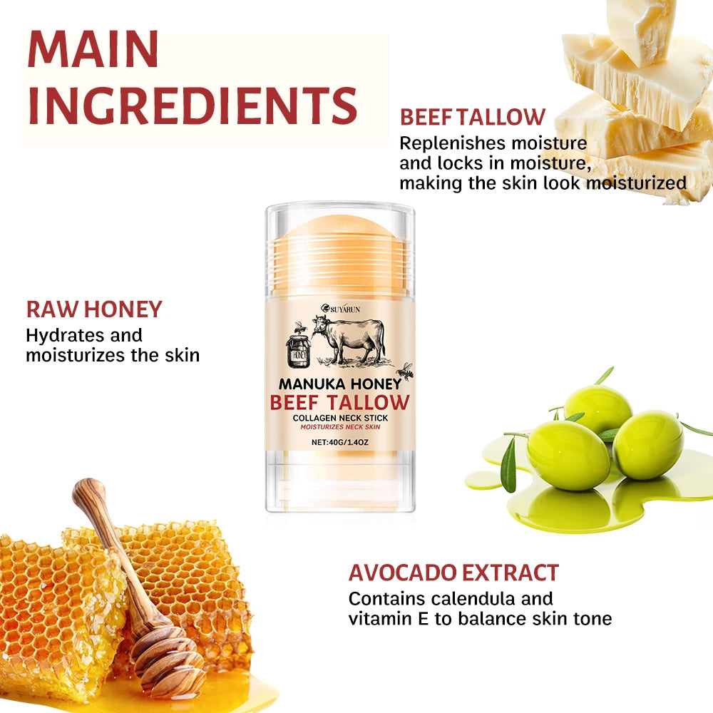 SUYARUN Honey Tallow Neck Care Cream Stick Care Deep moisturizes and nourishes your dry rough skin with neck care cream. Peaceful Pleasures Health and Wellness