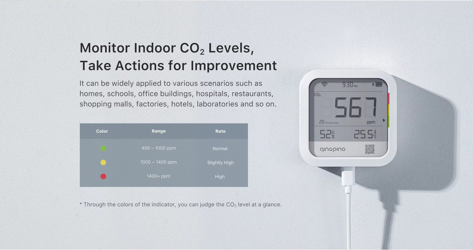 Qingping Meter Carbon Dioxide Detector WIFI CO2 Detetor Time Digital LCD Indoor Thermometer Hygrometer Qingping LoT Recharge Peaceful Pleasures Health and Wellness