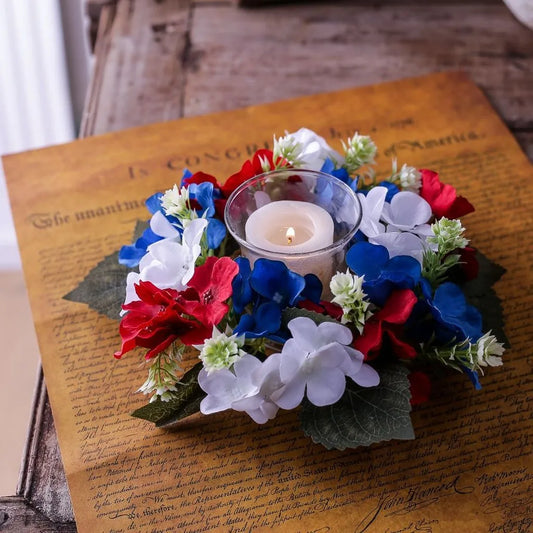 Hydrangea Candle Holder Wreath | Artificial Flower Ring Décor Candle Holder Wreath Oasis Select Red Blue White