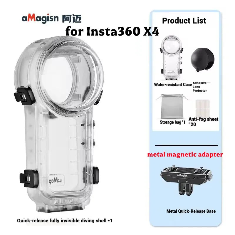 AMagisn Invisible Dive Case for Insta360 X5/X4 – 60m Waterproof