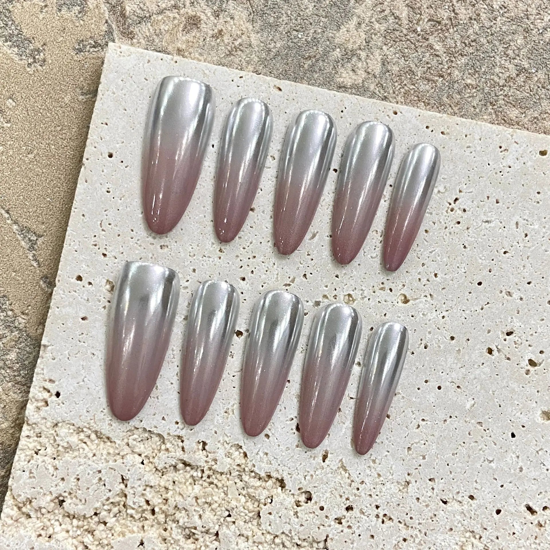 Handmade Press on Nails Champagne Gold Glossy Mirror Fake Nails for Women Girl Wearable Resuable Metal Color Almond False Nails Peaceful Pleasures Health and Wellness M