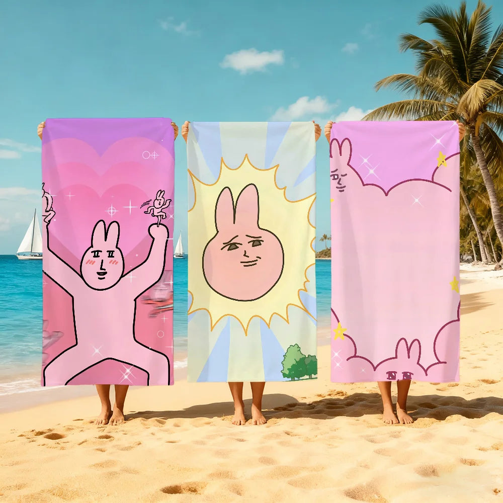 Pink Rabbit Quick-Dry Beach Towel | Soft Cartoon Pool Towel Quick-Dry Beach Towel Peaceful Pleasures Health and Wellness