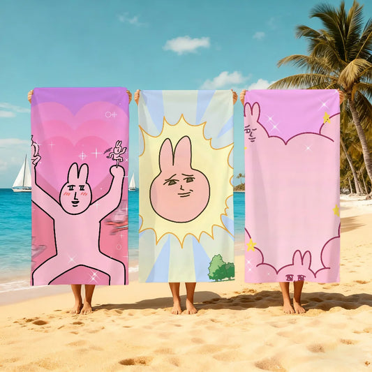 Pink Rabbit Quick-Dry Beach Towel | Soft Cartoon Pool Towel Quick-Dry Beach Towel Peaceful Pleasures Health and Wellness
