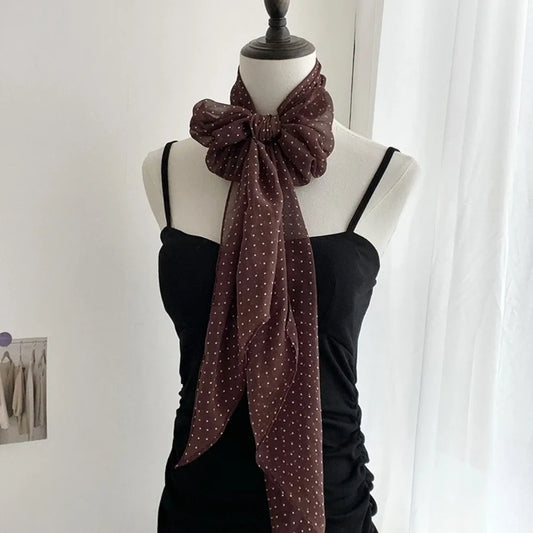 Women's Polka Dot Chiffon Scarf – Lightweight Long Headband Chiffon Scarf Oasis Select