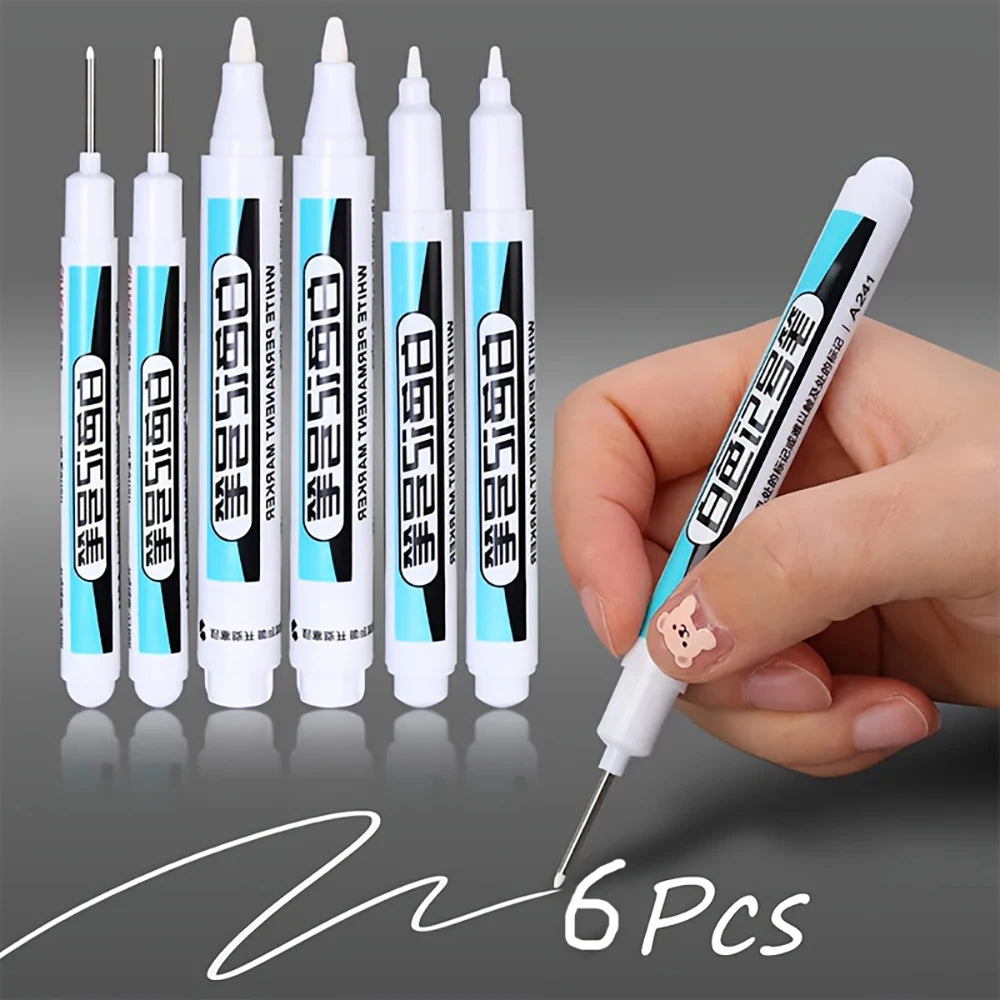 5 6 White Marker Graffiti Pen Waterproof Gel Tire Notebook Glass Paint