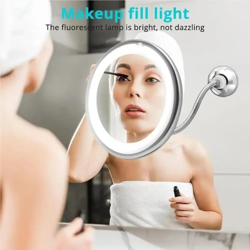 Flexible Gooseneck Makeup Mirror with LED Light 10X Magnifying Mirror Suction Cup Bright Diffused Light and 360 Degree Swivel Peaceful Pleasures Health and Wellness