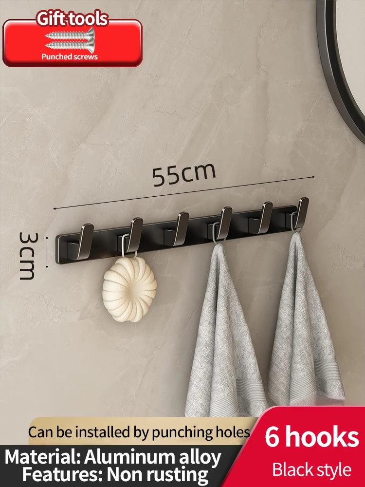 6-Hook Aluminum Wall Hook Rack for Kitchen & Bathroom