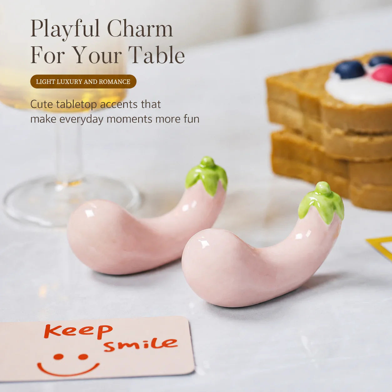 Eggplant Ceramic Chopstick & Pen Rest | Cute Desktop Decor